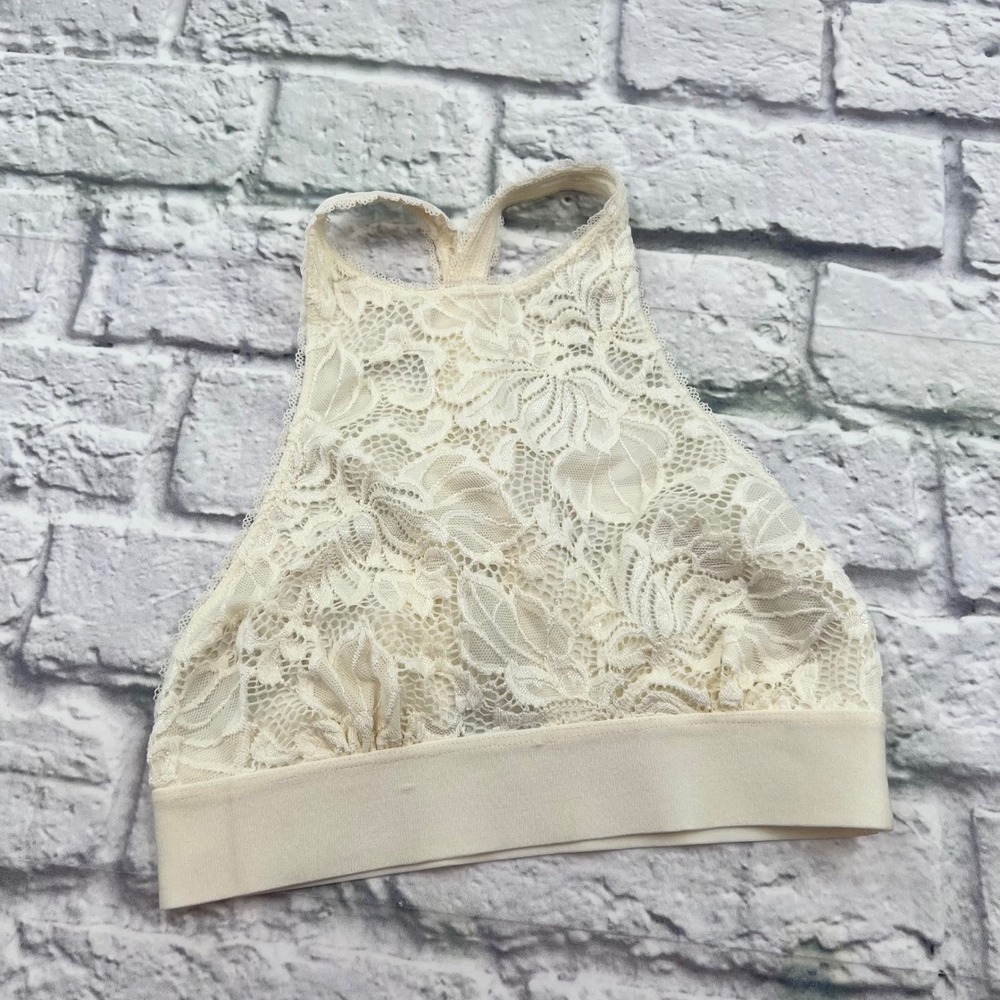 Out From Under Womens XS White Floral Lace High Neck Racerback Bralette